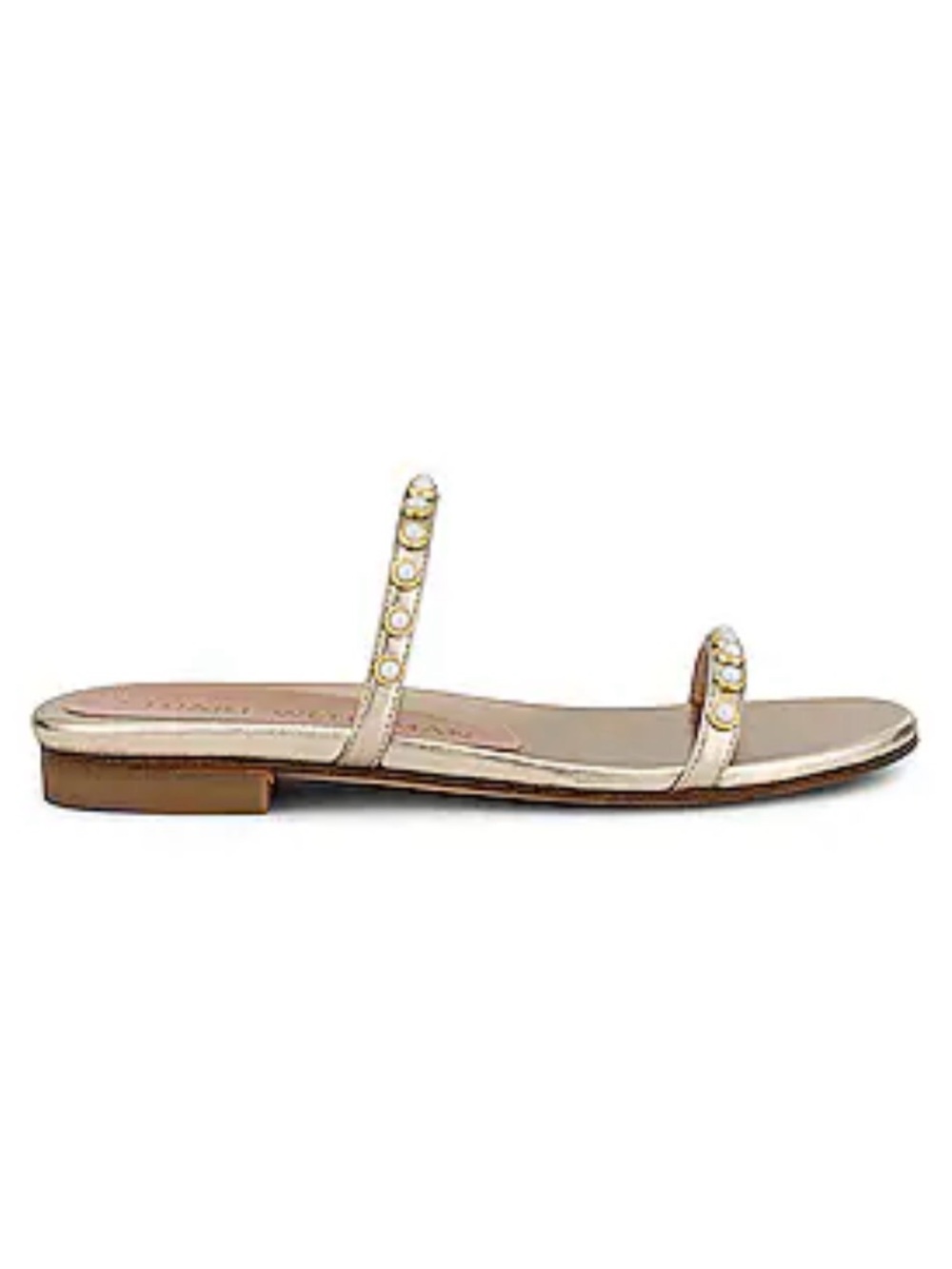 Stuart Weitzman Metallic Gold Pearl-Embellished Slide Sandal Size 8.5 - Picture 2 of 12